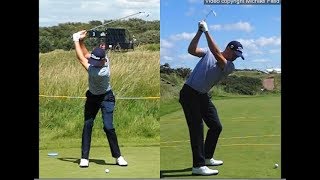 Justin Thomas golf swing  Long Iron faceon amp downtheline July 2017 [upl. by Teerpnam370]